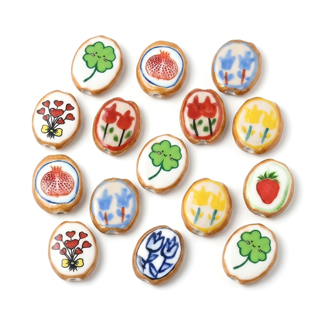8pcs Hand-Painted Ceramic Beads for DIY Jewelry Making